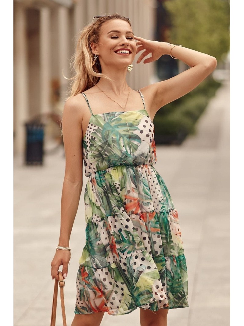 Airy dress with patterns, green and lime PR3213 - Online store - Boutique